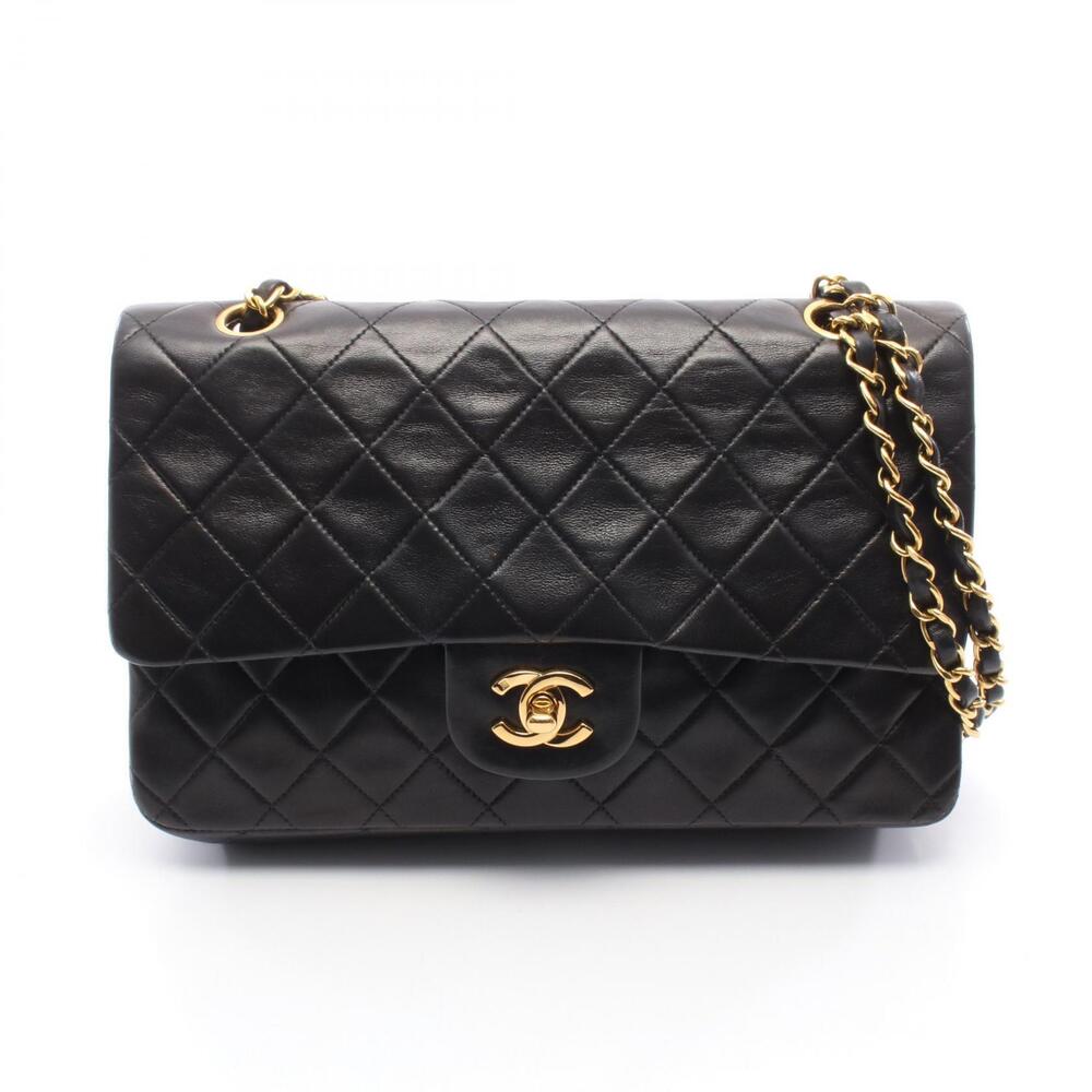Chanel Matelasse Double Flap Shoulder Bag Lambskin Leather Black